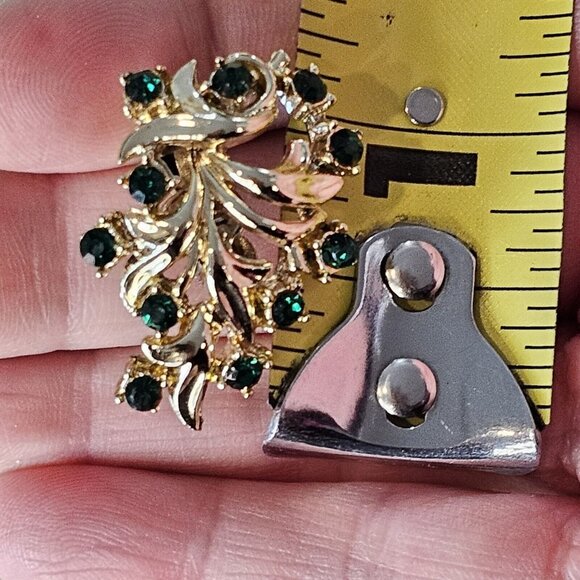 Vintage Coro Emerald Gold Tone Clipon Earrings Formal Evening Leaf MCM Mod - Picture 10 of 12